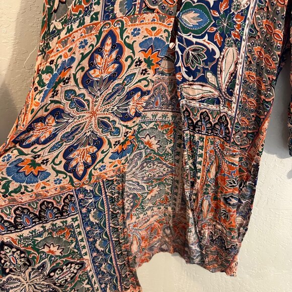Angle Paisley Floral Boho Hippie Split Front Tie Sleeve Maxi Dress - Picture 5 of 11